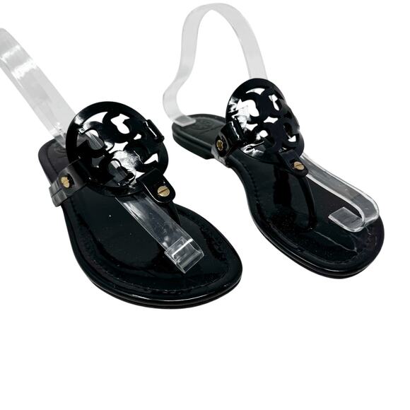 TORY BURCH Black Patent Leather Miller Classic Designer Logo